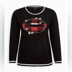 Torrid | Christmas Sweater Black/Red Plaid | Nylon | Plus Size 0X NWOT